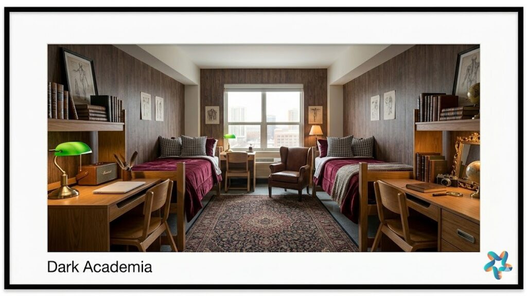 Dark Academia dorm room, view 1