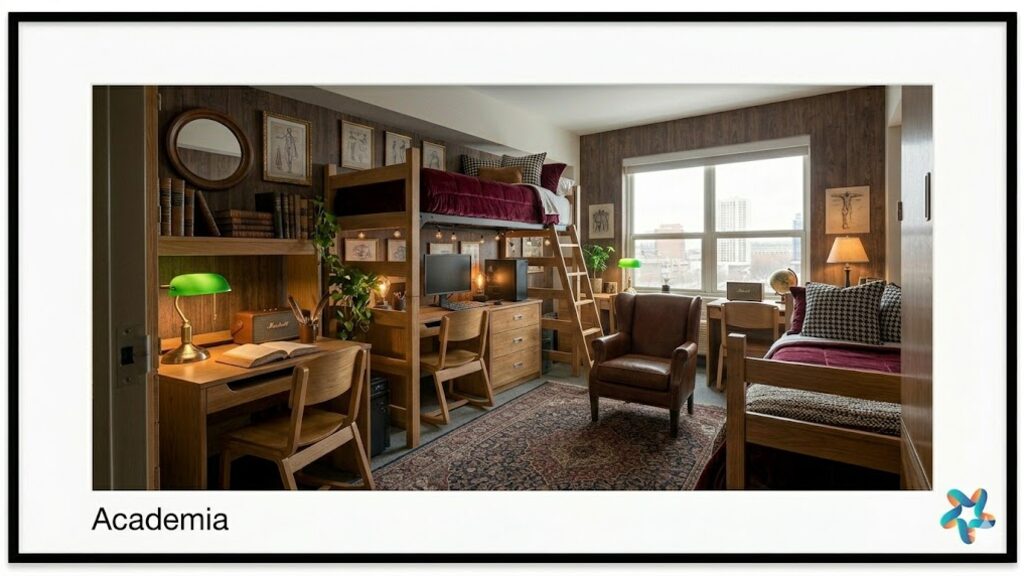 Dark Academia dorm room, view 2