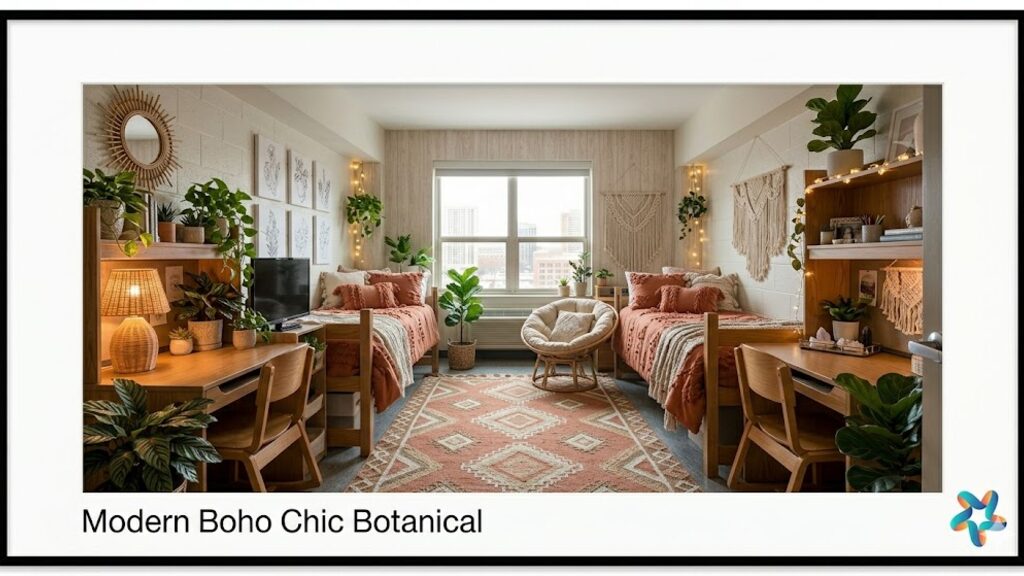 Modern Boho Chic Botanical dorm room, view 1