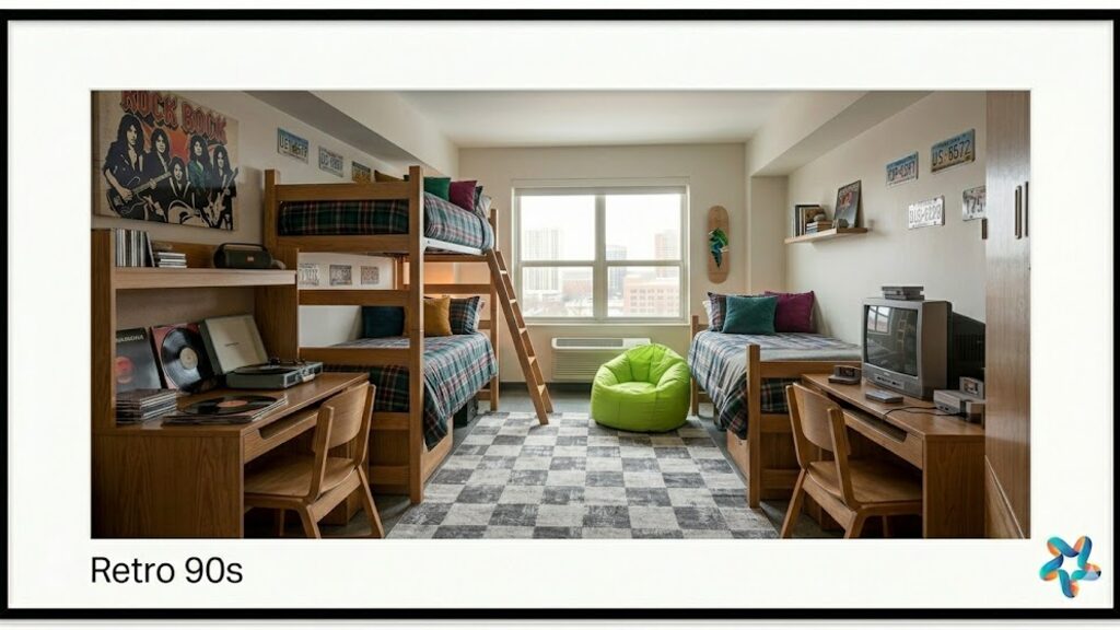Retro 90s Grunge dorm room, view 2