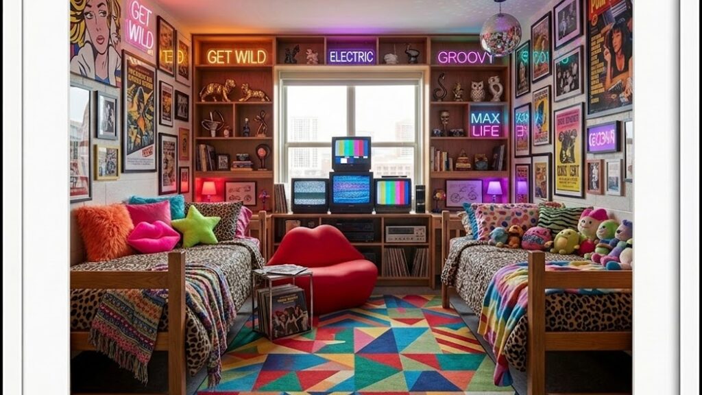 Maximalist Eclectic dorm room, view 1