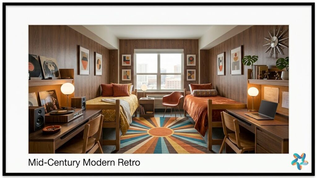 Mid-Century Modern Retro dorm room, view 1