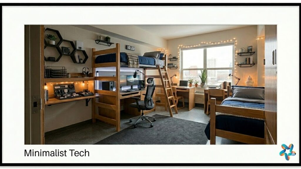 Minimalist Tech dorm room, view 2